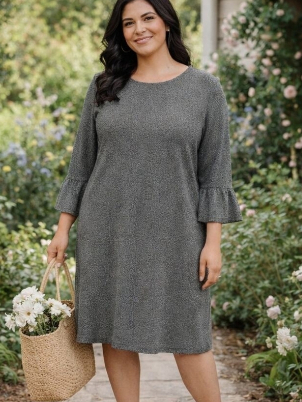 J. Jill Gray Ruffle-Sleeve Midi Shift Dress